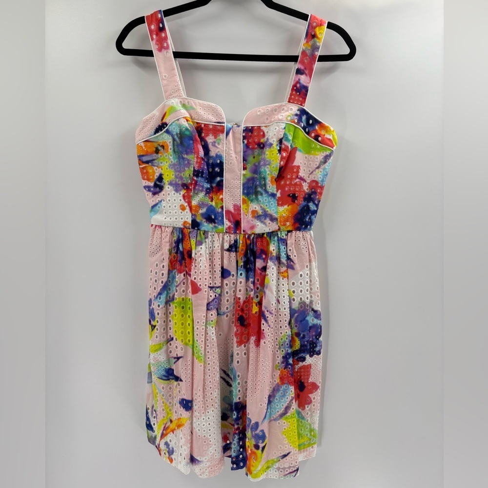 Trina Turk Elin wedding party Watercolor Floral Eyelet Fit & Flare Dress size 4